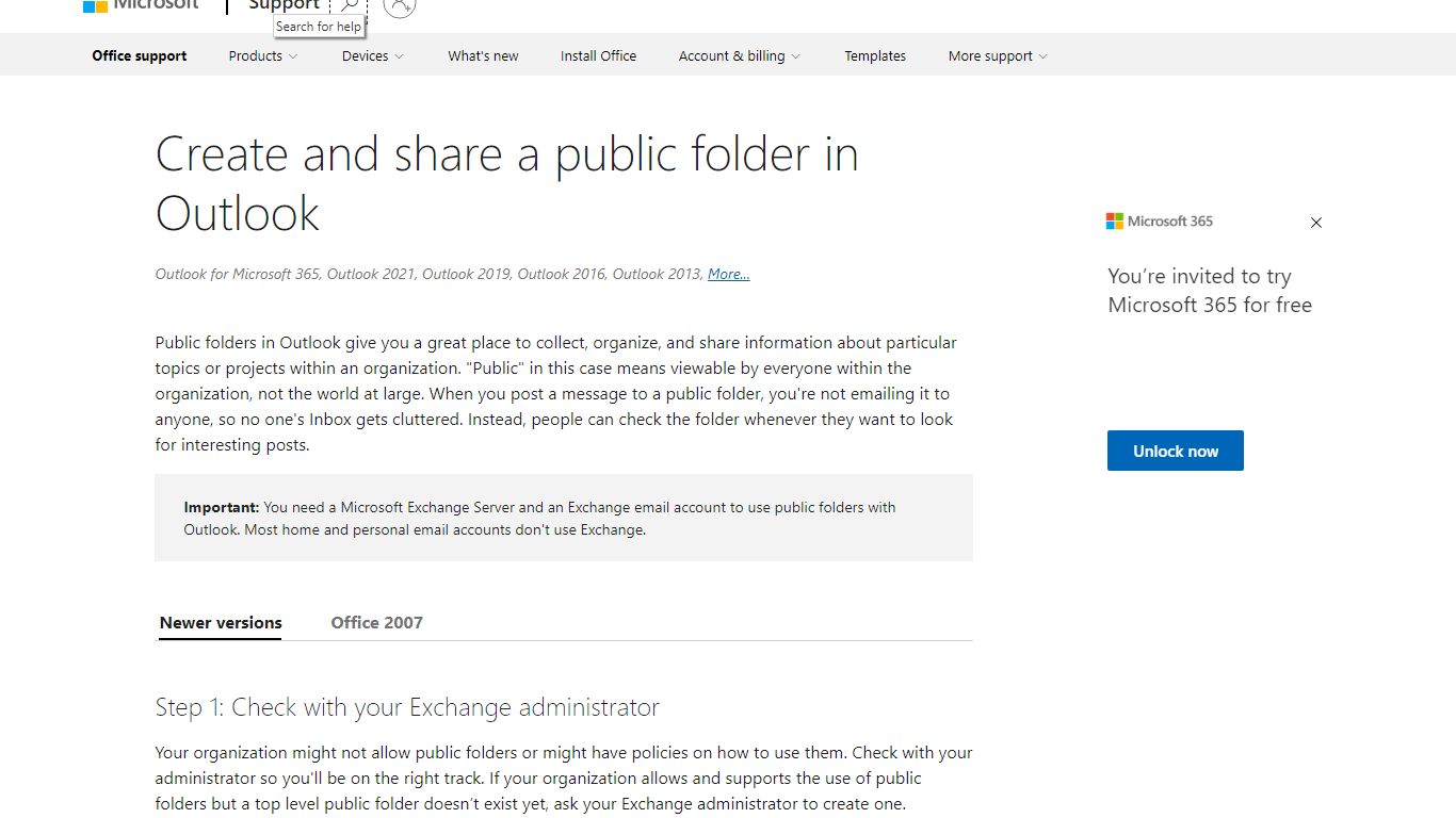Create and share a public folder in Outlook