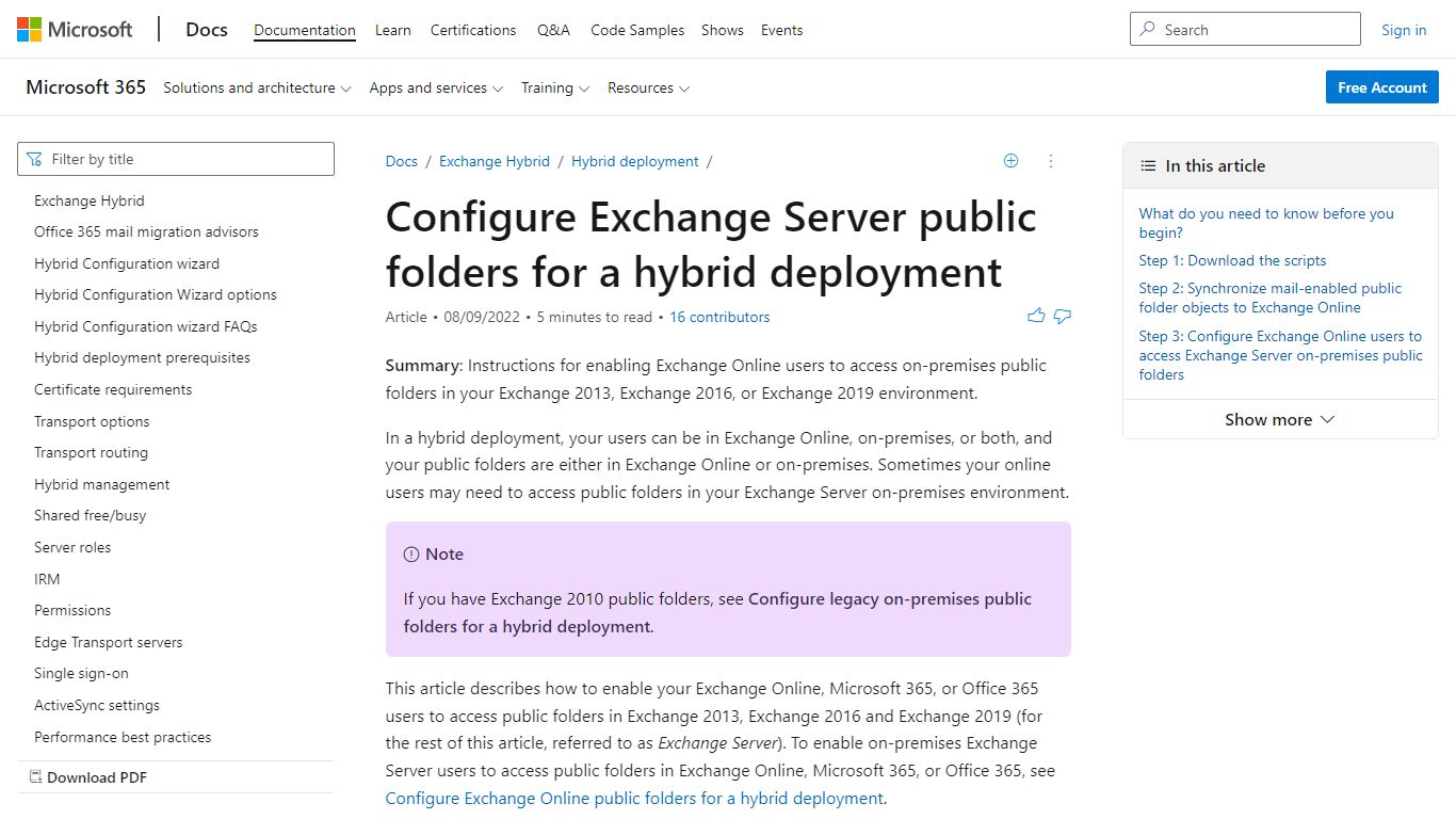 Configure Exchange Server public folders for a hybrid deployment